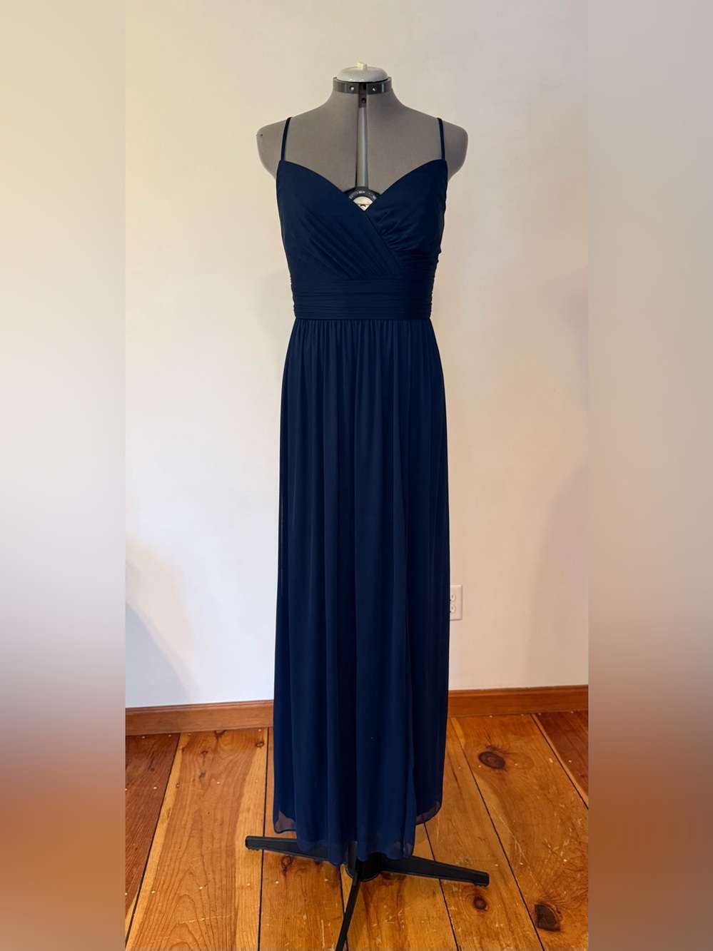 David's Bridal Navy V-Neck Ruched Waist Maxi Gown